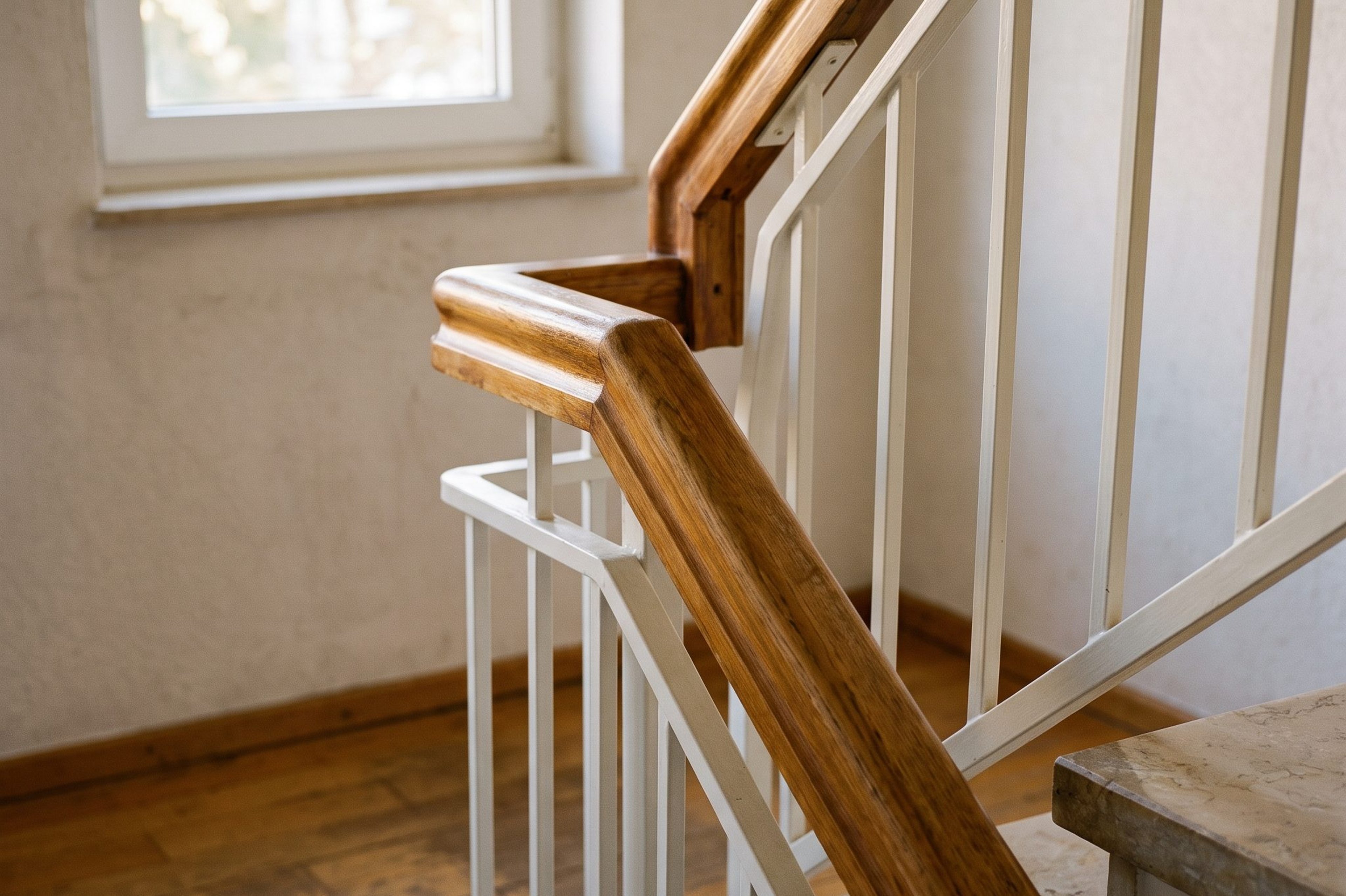 Treppengeländer aus Holz im Treppenhaus